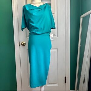 Alexia Admor Turquoise Draped Sheath Midi Dress Medium